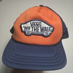Vans Off The Wall Skateboard Patch Trucker Hat Navy Blue Orange Snapback Cap